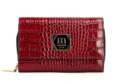 Średni portfel damski skórzany Monnari czerwony brokat krokodyl – elegancki i praktyczny