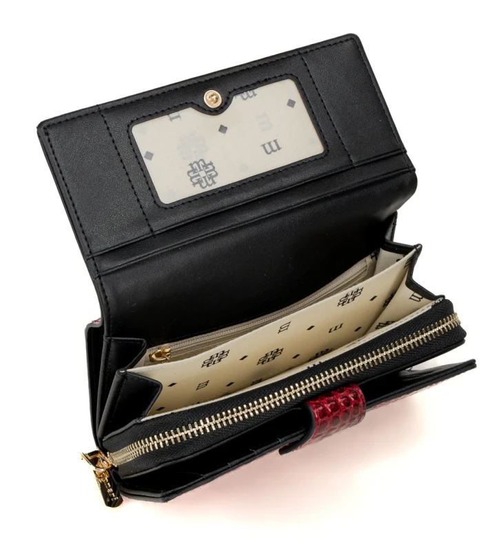 Średni portfel damski skórzany Monnari czerwony brokat krokodyl – elegancki i praktyczny