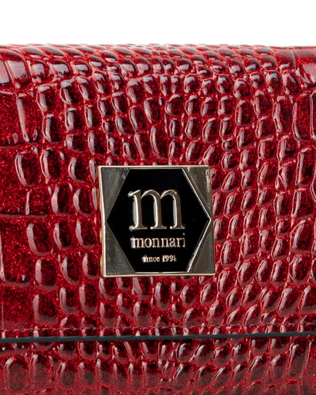 Średni portfel damski skórzany Monnari czerwony brokat krokodyl – elegancki i praktyczny