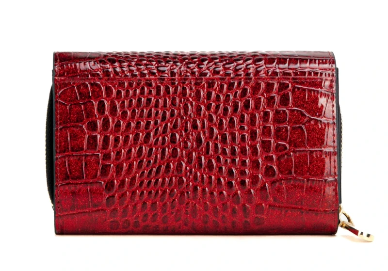 Średni portfel damski skórzany Monnari czerwony brokat krokodyl – elegancki i praktyczny