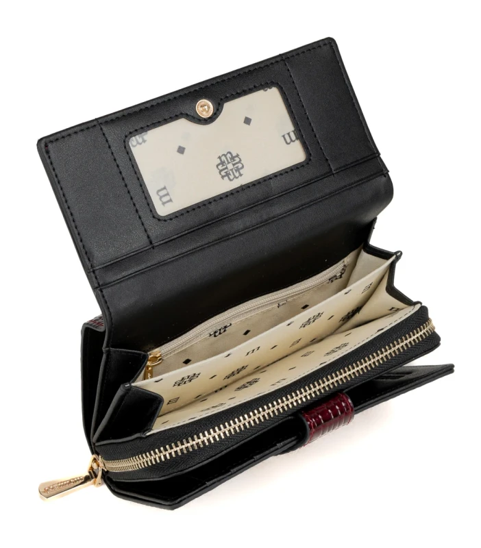 Średni portfel damski skórzany Monnari burgund skóra węża – elegancki i praktyczny