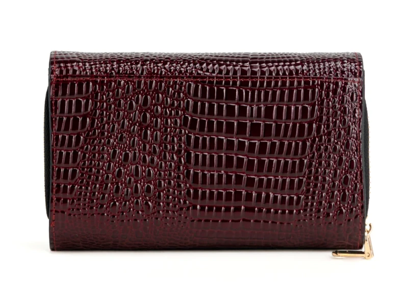 Średni portfel damski skórzany Monnari burgund skóra węża – elegancki i praktyczny