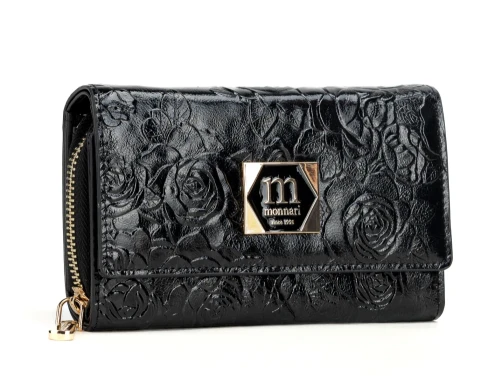 Średni portfel damski skórzany Monnari czarny kwiaty – elegancki i praktyczny