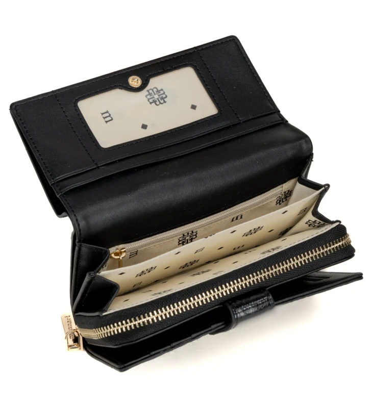 Średni portfel damski skórzany Monnari czarny kwiaty – elegancki i praktyczny