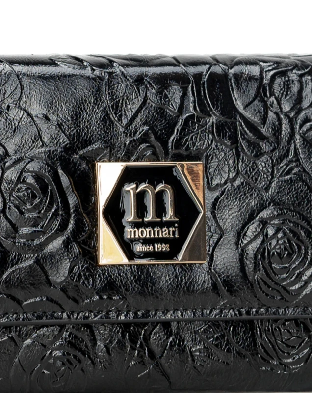 Średni portfel damski skórzany Monnari czarny kwiaty – elegancki i praktyczny