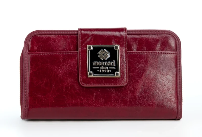 Portfel damski Monnari czerwony – elegancki portfel ze skóry ekologicznej, duży i praktyczny