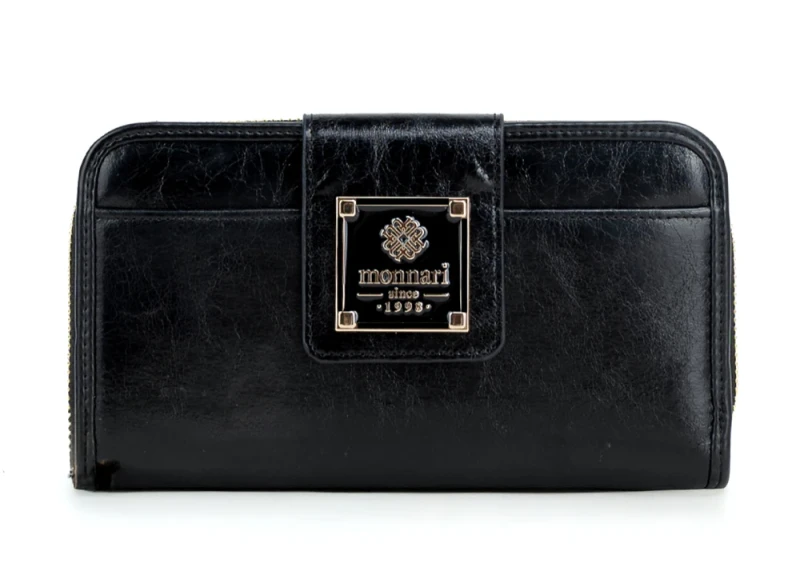 Portfel damski Monnari czarny – elegancki portfel ze skóry ekologicznej, duży i praktyczny