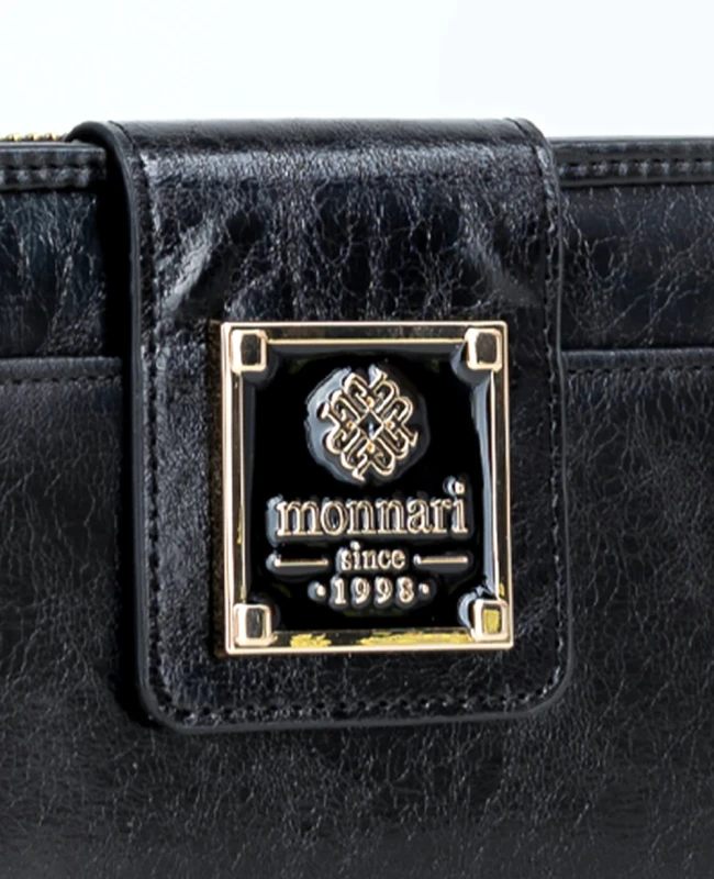 Portfel damski Monnari czarny – elegancki portfel ze skóry ekologicznej, duży i praktyczny