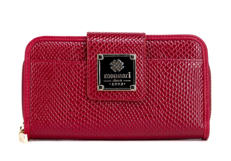 Portfel damski Monnari czerwony lakier wąż – elegancki portfel ze skóry ekologicznej