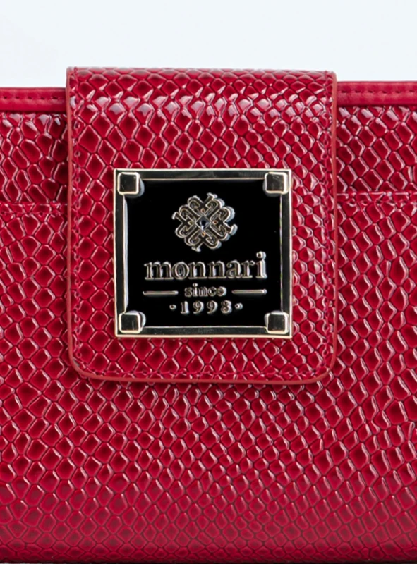 Portfel damski Monnari czerwony lakier wąż – elegancki portfel ze skóry ekologicznej