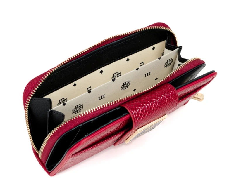 Portfel damski Monnari czerwony lakier wąż – elegancki portfel ze skóry ekologicznej