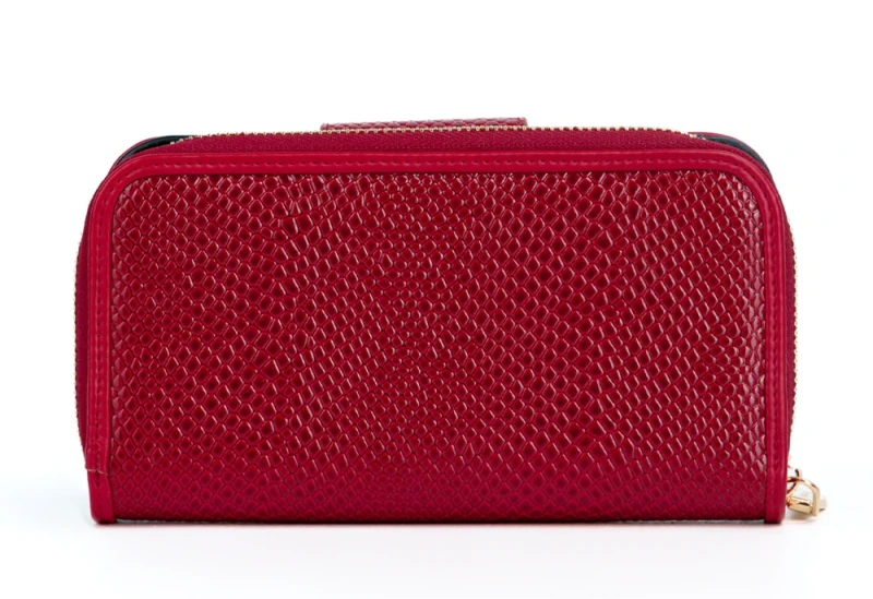 Portfel damski Monnari czerwony lakier wąż – elegancki portfel ze skóry ekologicznej