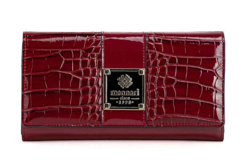 Portfel damski Monnari czerwony lakier krokodyl – elegancki portfel ze skóry ekologicznej