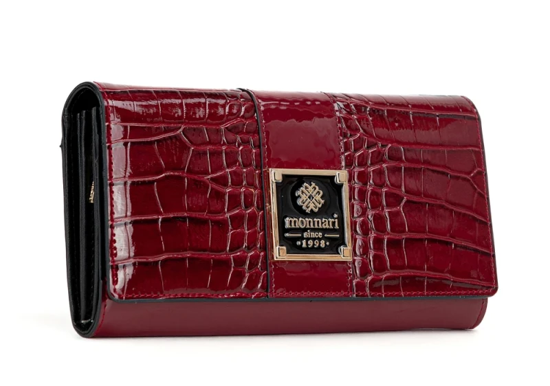 Portfel damski Monnari czerwony lakier krokodyl – elegancki portfel ze skóry ekologicznej