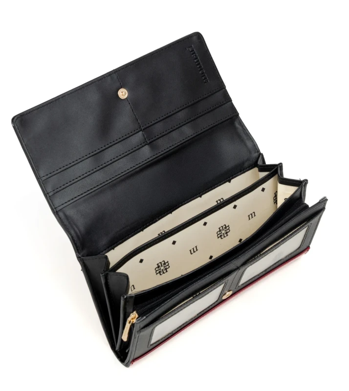 Portfel damski Monnari czerwony lakier krokodyl – elegancki portfel ze skóry ekologicznej