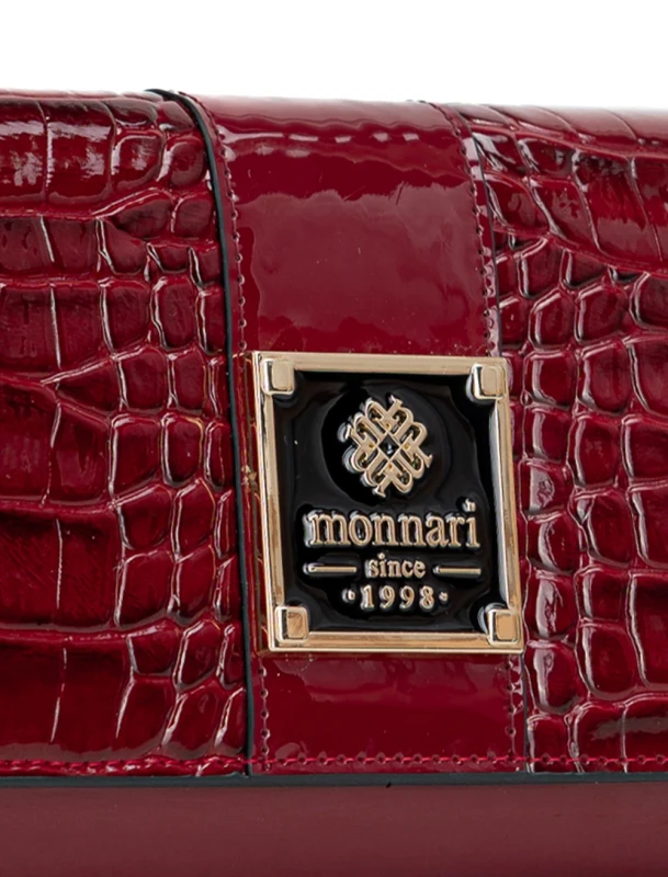 Portfel damski Monnari czerwony lakier krokodyl – elegancki portfel ze skóry ekologicznej