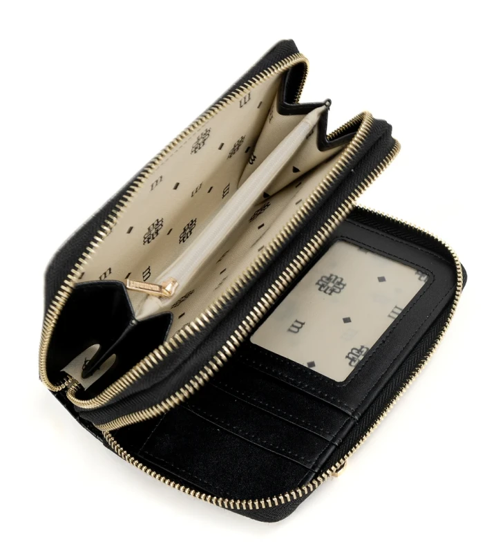 Portfel damski Monnari czarny lakier wąż – elegancki portfel ze skóry ekologicznej, dwukomorowy i praktyczny