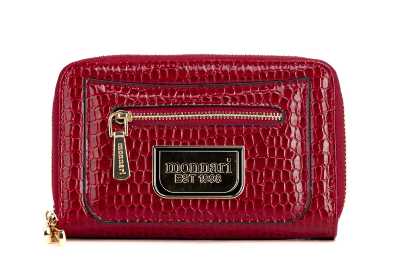 Portfel damski Monnari czerwony lakier wąż – elegancki portfel ze skóry ekologicznej, dwukomorowy i praktyczny