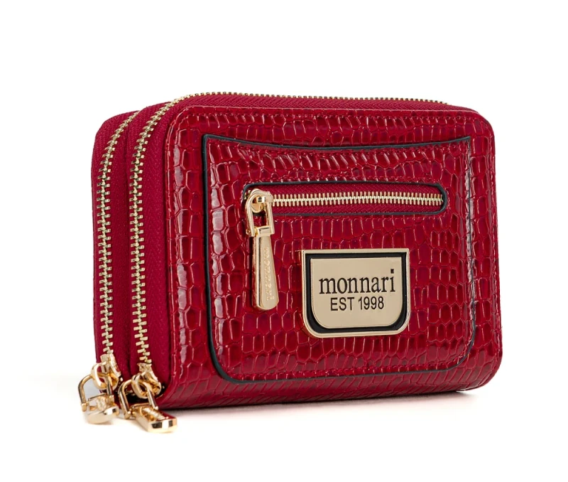 Portfel damski Monnari czerwony lakier wąż – elegancki portfel ze skóry ekologicznej, dwukomorowy i praktyczny