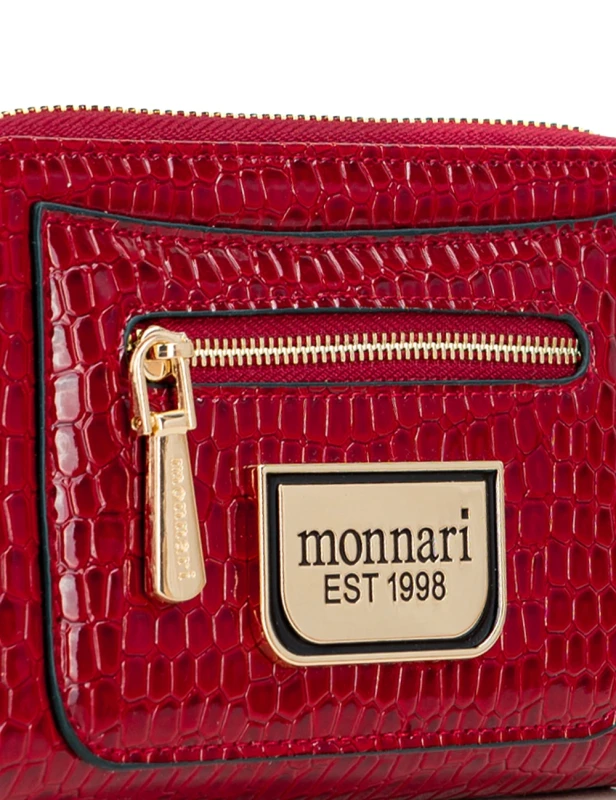Portfel damski Monnari czerwony lakier wąż – elegancki portfel ze skóry ekologicznej, dwukomorowy i praktyczny