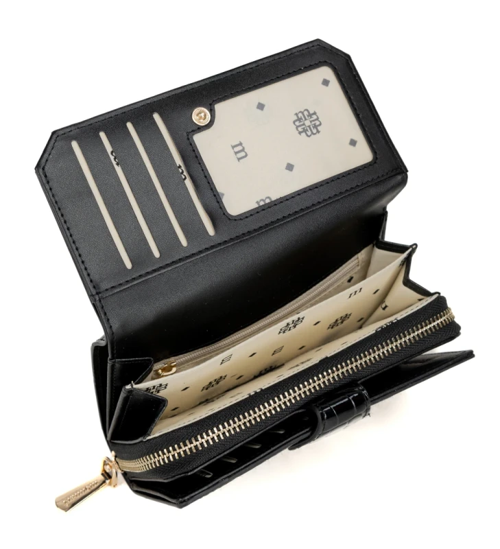 Portfel damski Monnari czarny lakier wąż – elegancki i praktyczny portfel ze skóry ekologicznej