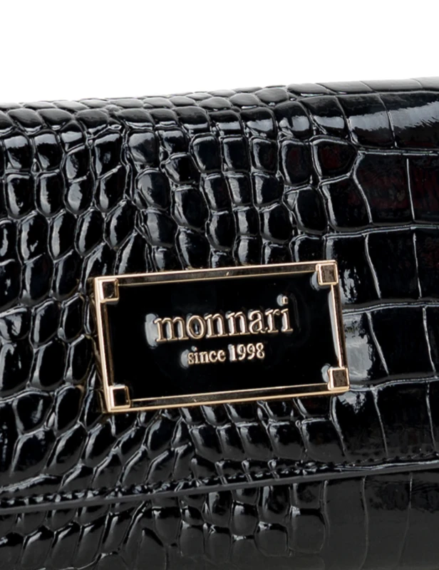 Portfel damski Monnari czarny lakier wąż – elegancki i praktyczny portfel ze skóry ekologicznej