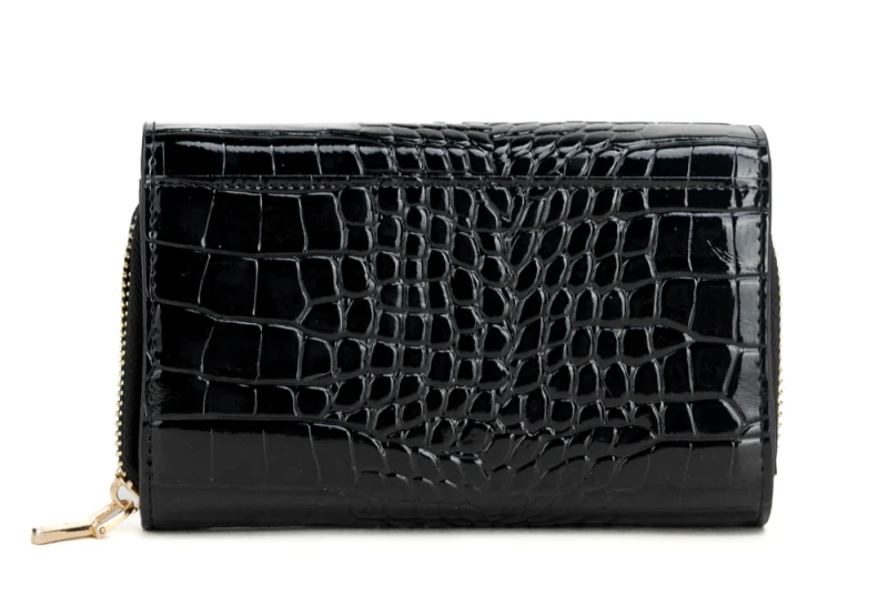Portfel damski Monnari czarny lakier wąż – elegancki i praktyczny portfel ze skóry ekologicznej