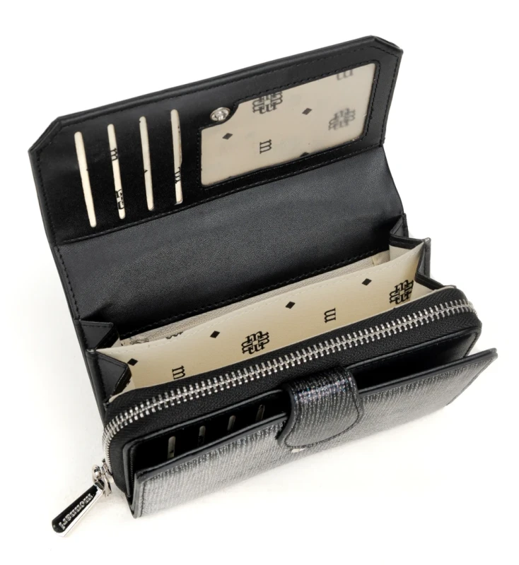 Portfel damski Monnari lakierowany i prążkowany – elegancki portfel ze skóry ekologicznej