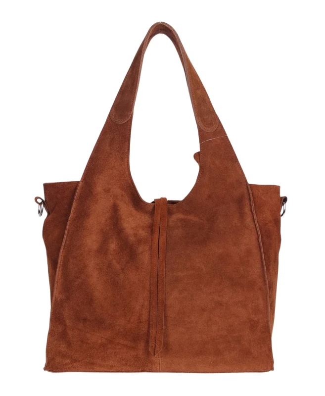 Torebka zamszowa Vera Pelle – duża torba shopper z naturalnego włoskiego zamszu