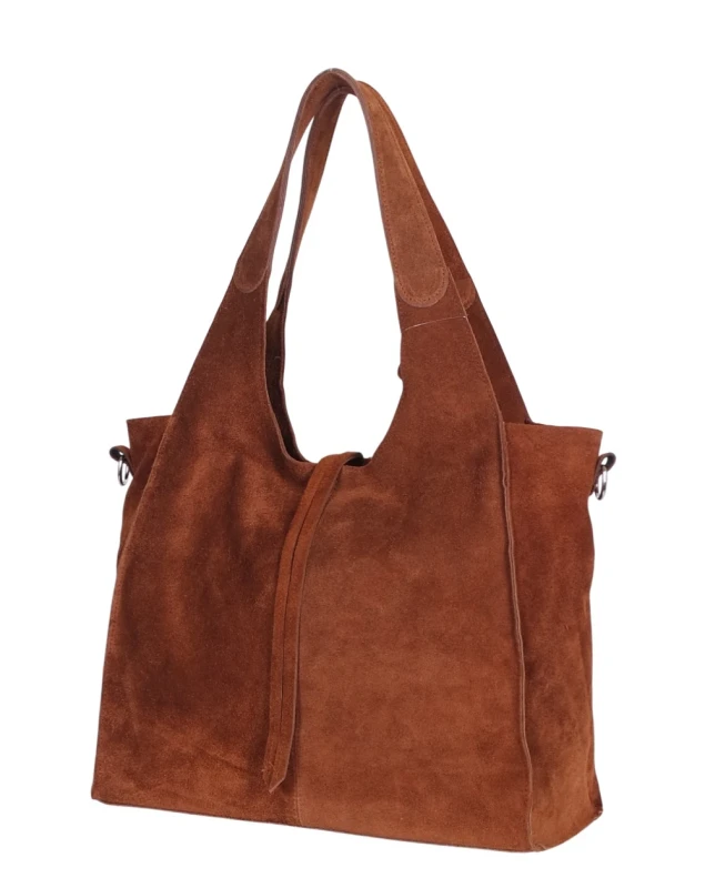 Torebka zamszowa Vera Pelle – duża torba shopper z naturalnego włoskiego zamszu