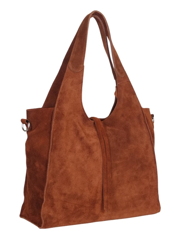 Torebka zamszowa Vera Pelle – duża torba shopper z naturalnego włoskiego zamszu