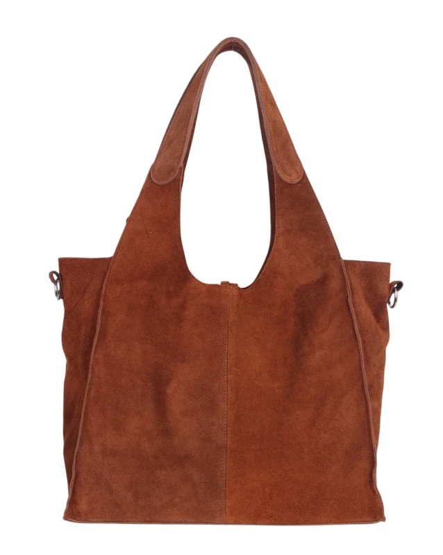 Torebka zamszowa Vera Pelle – duża torba shopper z naturalnego włoskiego zamszu