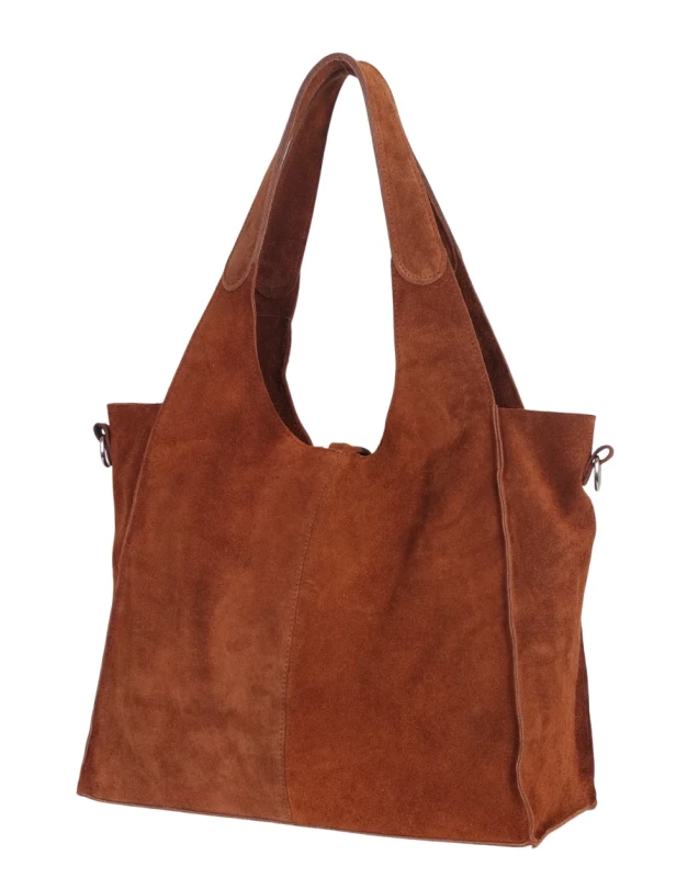 Torebka zamszowa Vera Pelle – duża torba shopper z naturalnego włoskiego zamszu