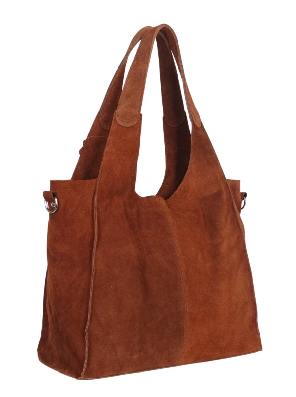 Torebka zamszowa Vera Pelle – duża torba shopper z naturalnego włoskiego zamszu