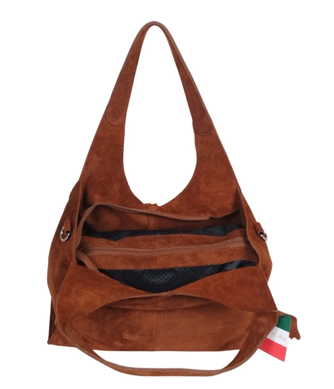 Torebka zamszowa Vera Pelle – duża torba shopper z naturalnego włoskiego zamszu