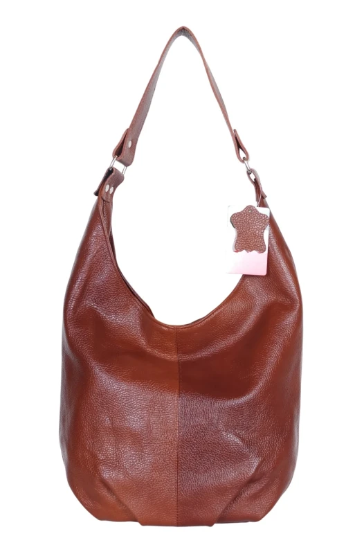 VERA PELLE Włoska skórzana brązowa torebka worek | Skóra Naturalna