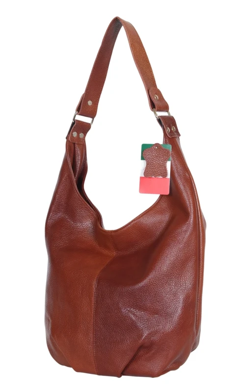 VERA PELLE Włoska skórzana brązowa torebka worek | Skóra Naturalna