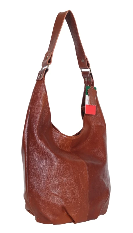 VERA PELLE Włoska skórzana brązowa torebka worek | Skóra Naturalna