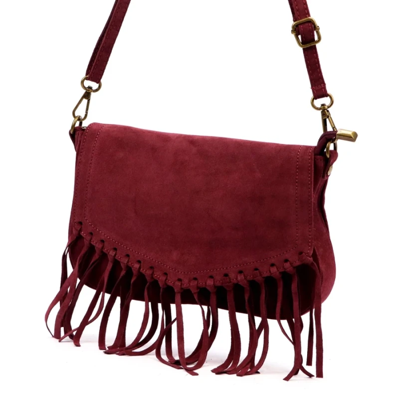 Torebka skórzana VERA PELLE – włoska zamszowa torebka z frędzlami