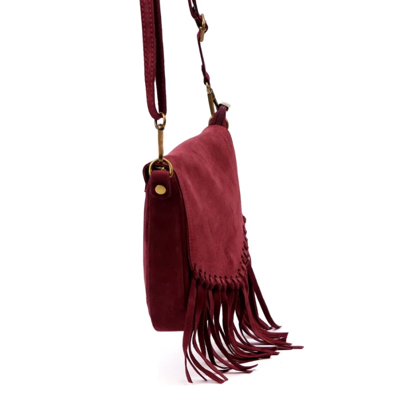 Torebka skórzana VERA PELLE – włoska zamszowa torebka z frędzlami