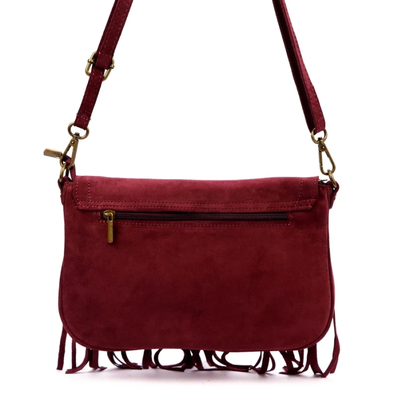 Torebka skórzana VERA PELLE – włoska zamszowa torebka z frędzlami