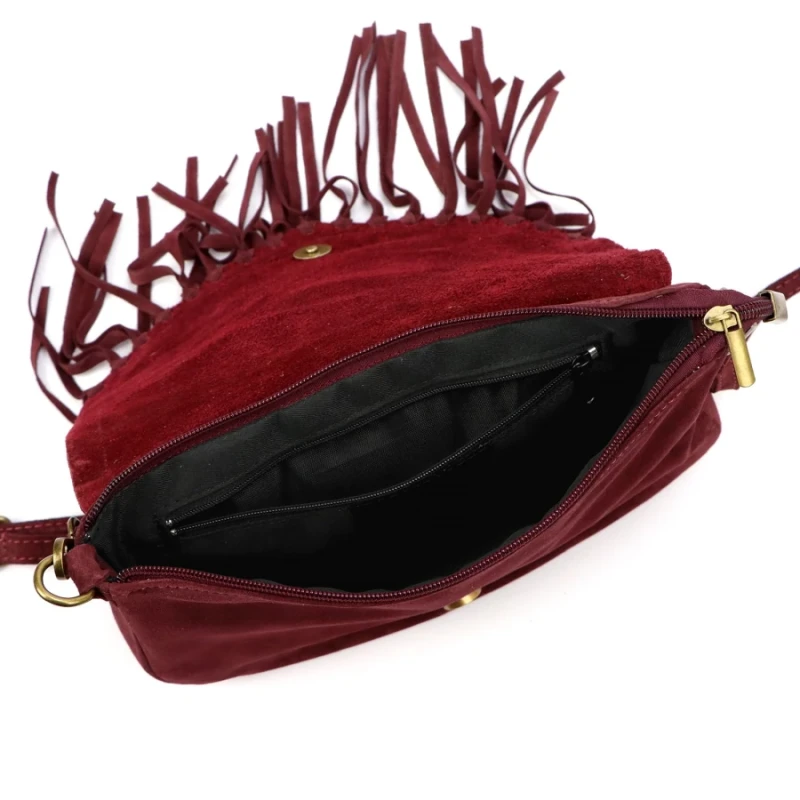 Torebka skórzana VERA PELLE – włoska zamszowa torebka z frędzlami