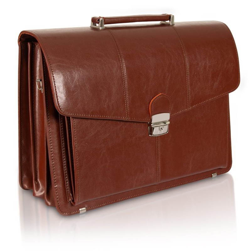 Aktówka męska skórzana brązowa | Rozbudowana | Pojemna | Pasek