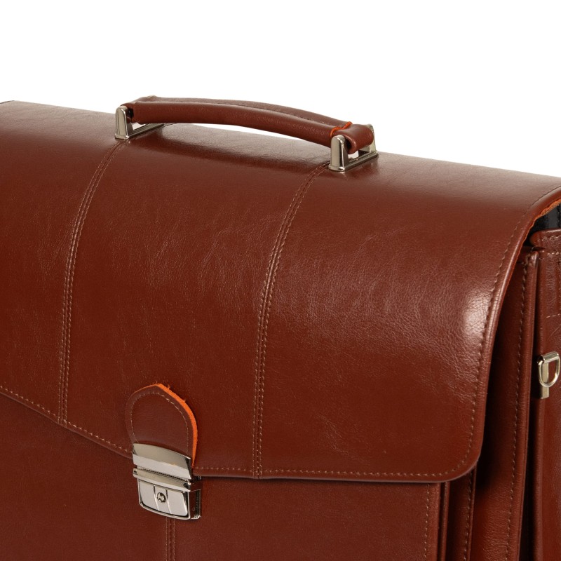 Aktówka męska skórzana brązowa | Rozbudowana | Pojemna | Pasek