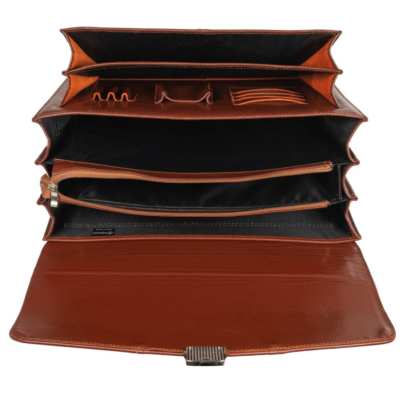 Aktówka męska skórzana brązowa | Rozbudowana | Pojemna | Pasek