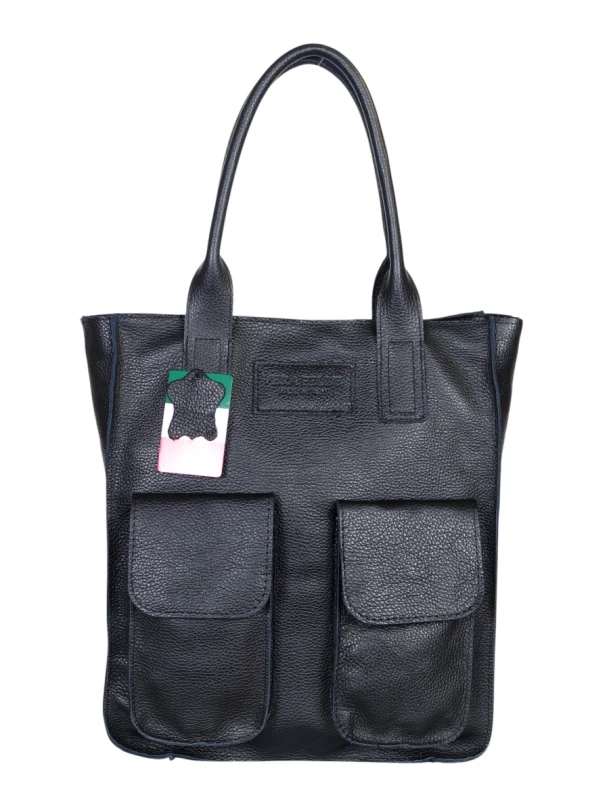 VERA PELLE Włoska skórzana torba shopper bag Czarna skóra naturalna