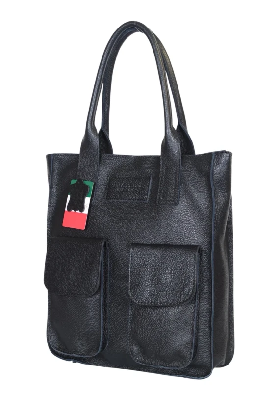 VERA PELLE Włoska skórzana torba shopper bag Czarna skóra naturalna