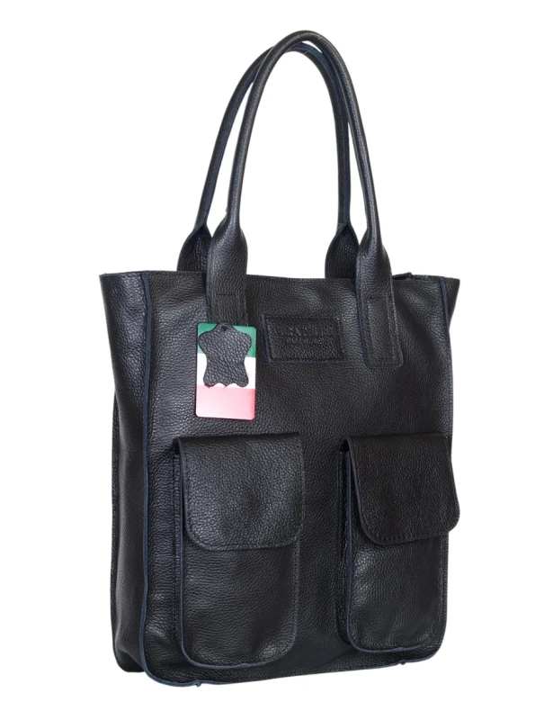 VERA PELLE Włoska skórzana torba shopper bag Czarna skóra naturalna