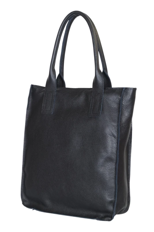 VERA PELLE Włoska skórzana torba shopper bag Czarna skóra naturalna