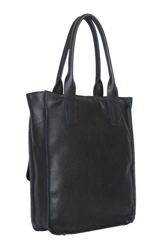 VERA PELLE Włoska skórzana torba shopper bag Czarna skóra naturalna